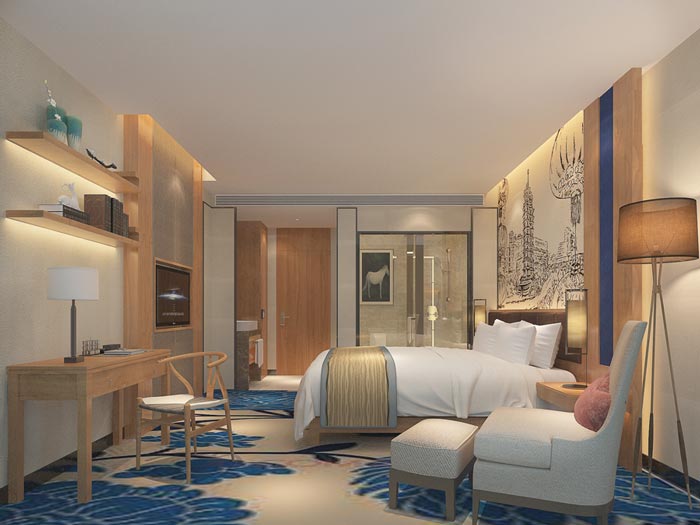 新中式主题酒店客房装修设计案例效果图