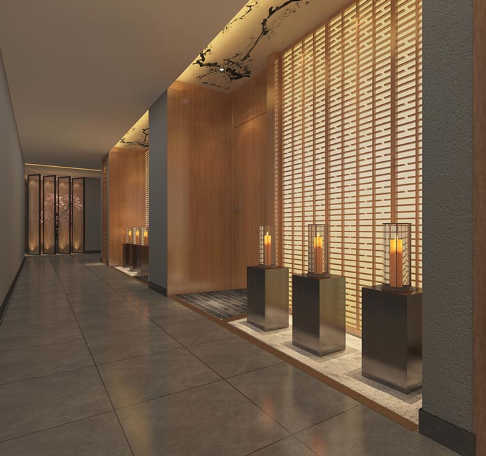 新中式主题酒店展示区装修设计案例效果图