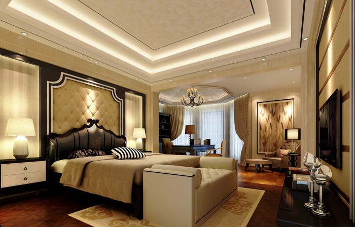 水印城现代新古典别墅卧室装修设计案例效果图